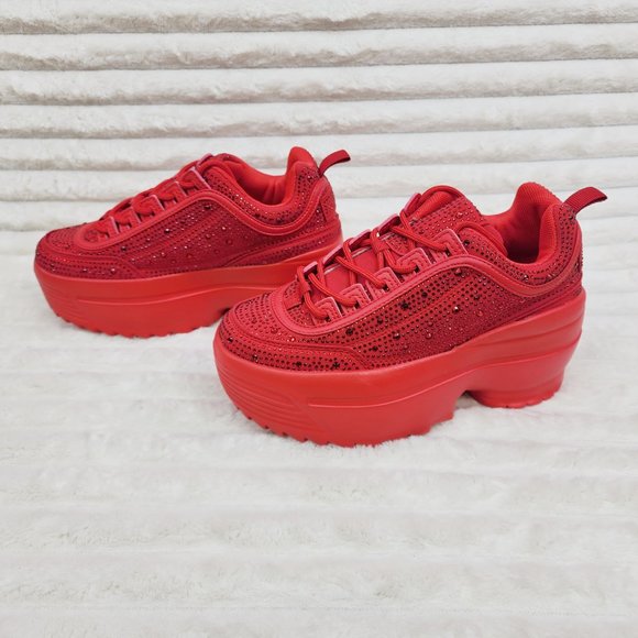 Cush Baby 2 Ruby Red Rhinestone Platform Sneakers - Tennis Shoes - Picture 5 of 14